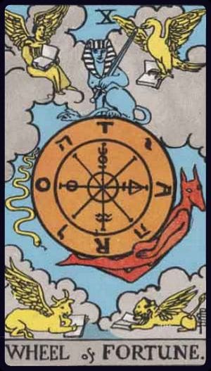 Wheel of Fortune tarot meaning explained: change, cycles, timing, love, career, reversed meaning, and self-reflection questions.