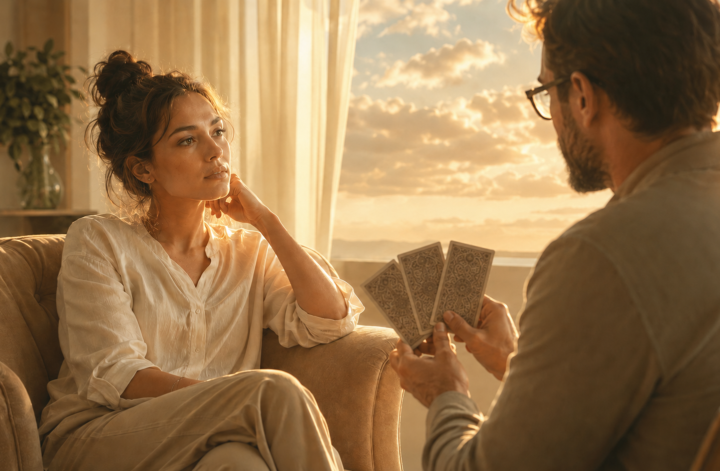 Tarot and psychology connect through symbolic images, projection, archetypes, narrative identity, and self-reflection. Tarot can support journaling and therapeutic conversation as a symbolic prompt, but it is not therapy, diagnosis, or prediction.